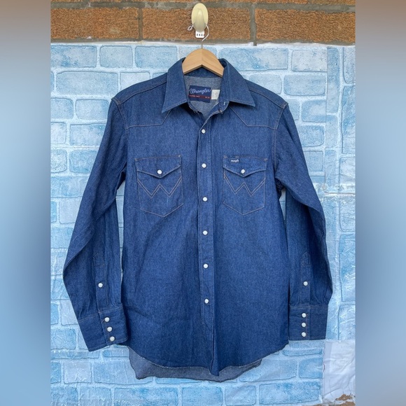 Wrangler Cowboy Cut Denim Shirt snap raw hem size 16/33 - Picture 4 of 14